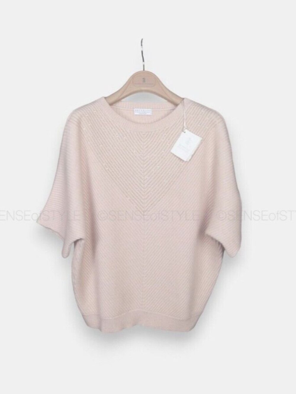 Brunello Cucinelli Women's Cashmere Sweater Monili  Trim Pink Pullover Size S